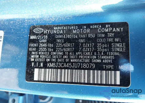 2018 Hyundai Tucson Sel из США, поврежденный, VIN KM8J3CA45JU718079